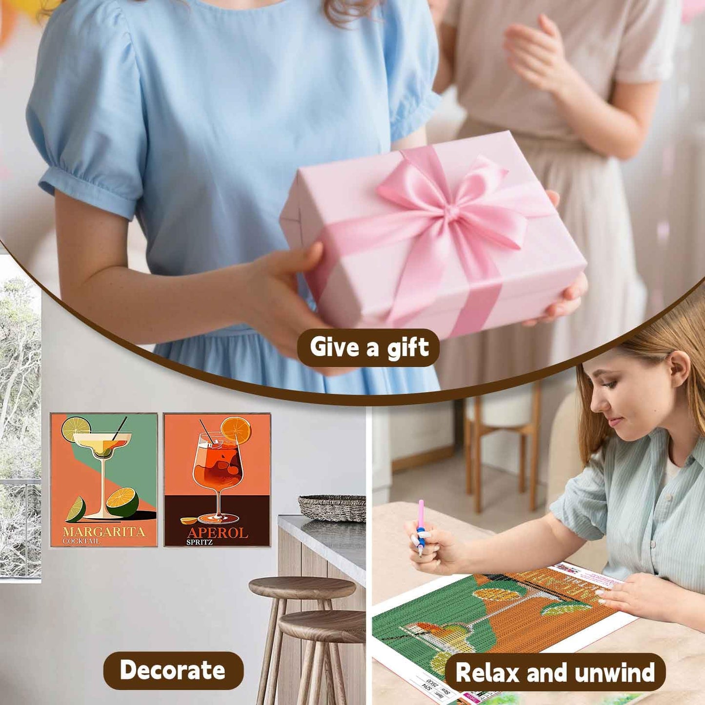 Ycydilirab 6 Pack Diamond Art Kits for Adults,Cocktail 5D Diamond Painting Kits for Adults,DIY Gem Painting Perfect for Gifts and Home Wall Decor 10x12inch