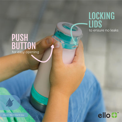 Ello Emma 14oz Vacuum Insulated Stainless Steel Kids Water Bottle with Straw and Built-in Carrying Handle and Leak-Proof Locking Lid for School Backpack, Lunchbox and Outdoor Sports, Cotton Candy