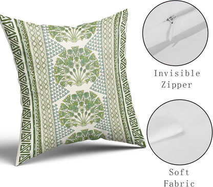 Sweetshow Summer 18 Inches Set 2 Sage Green Flowers Pillowcovers Geometric Throw Pillow Covers Cushion Case for Sofa