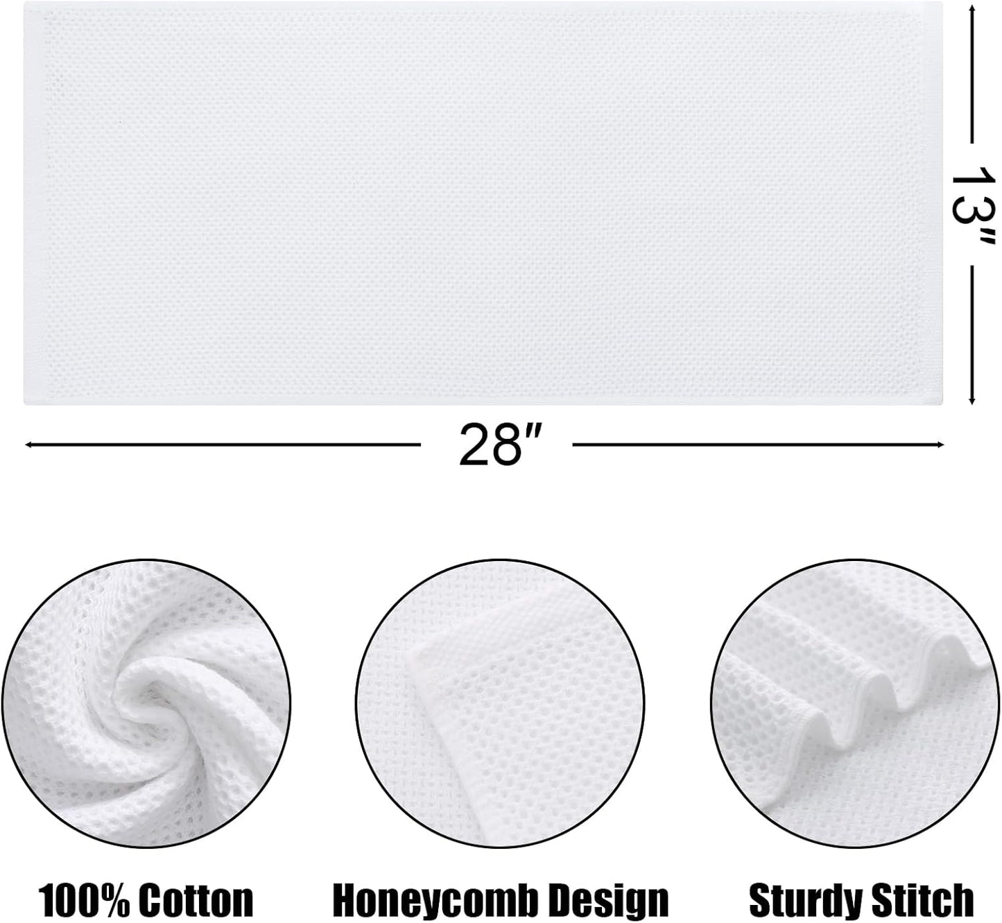 Kitinjoy 100% Cotton Waffle Weave Kitchen Towels, 4-Pack Super Soft Dish Towels, 13 in x 28 in, White