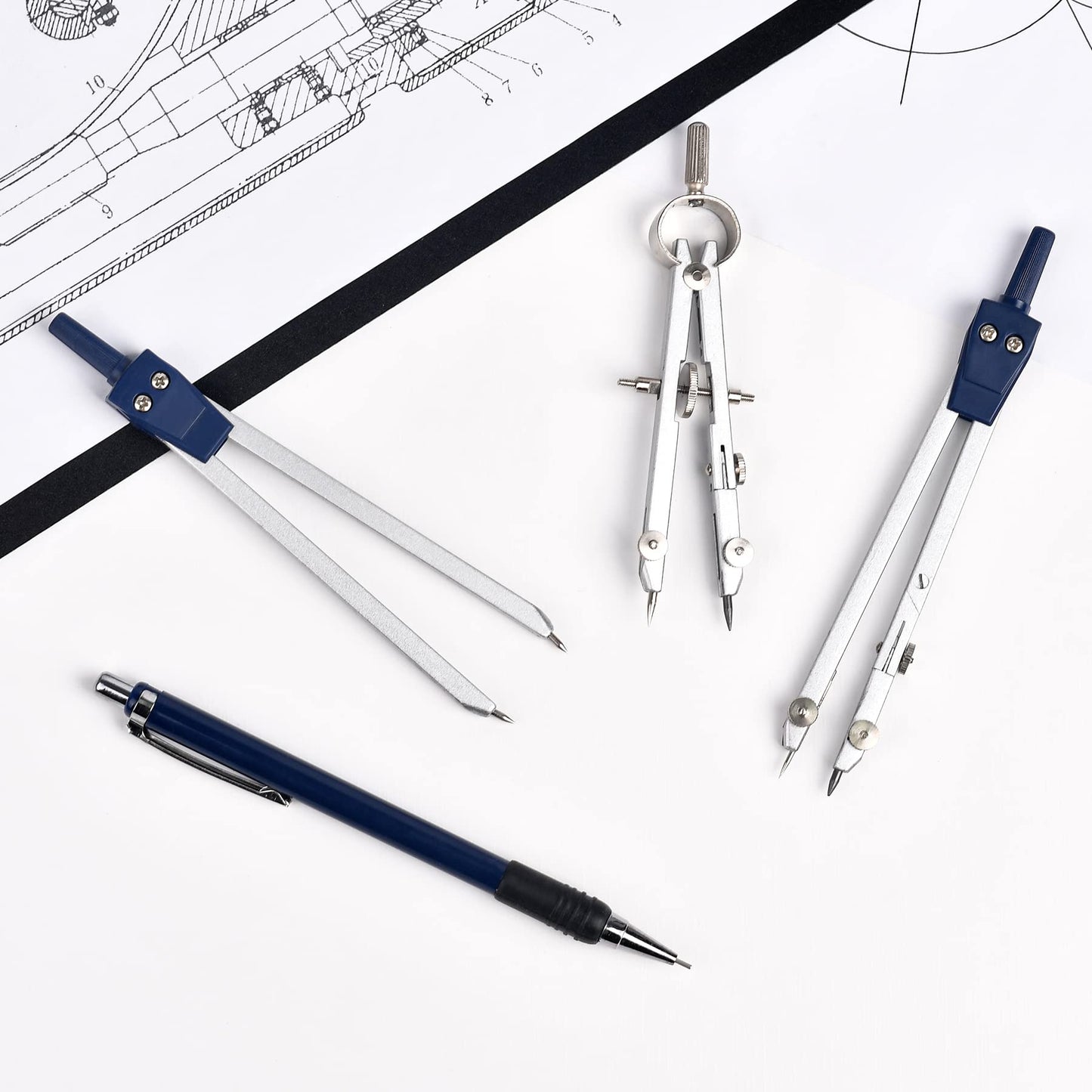 Unjoo 9Pcs Precision Geometry Set Metal Compass, Geometry Tool Tool Set with Shatterproof Storage Box, Circle Drafting Tool and Architecture, Drafting Kits for Engineers Students(Blue)