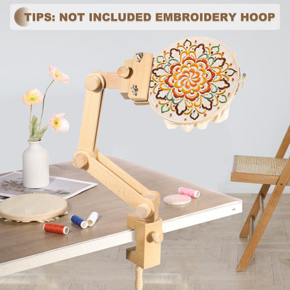 PATIKIL Embroidery Hoop Stand, Adjustable Beech Wood Cross Stitch Stand Holder 360 Degree Rotation for DIY Art Craft, Sewing, Needlework Projects