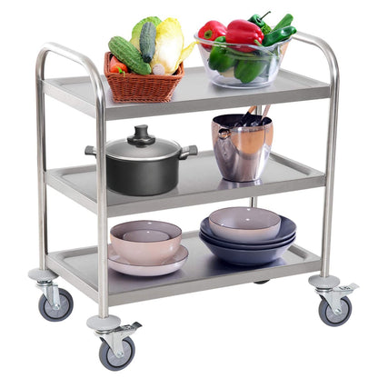 GenSDH Trolley Movable Hand Trucks Large Stainless Steel Utility Cart,3 Tier Rolling Kitchen Service Cart,Catestorage Trolley with Locking Wheels for Hotels Restaurant