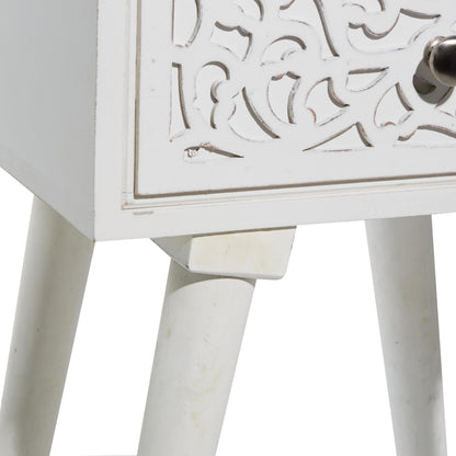 Deco 79 Mango Wood Scroll Side End Accent Table Intricately Carved Single Drawer End Table, Side Table 16" x 13" x 24", White