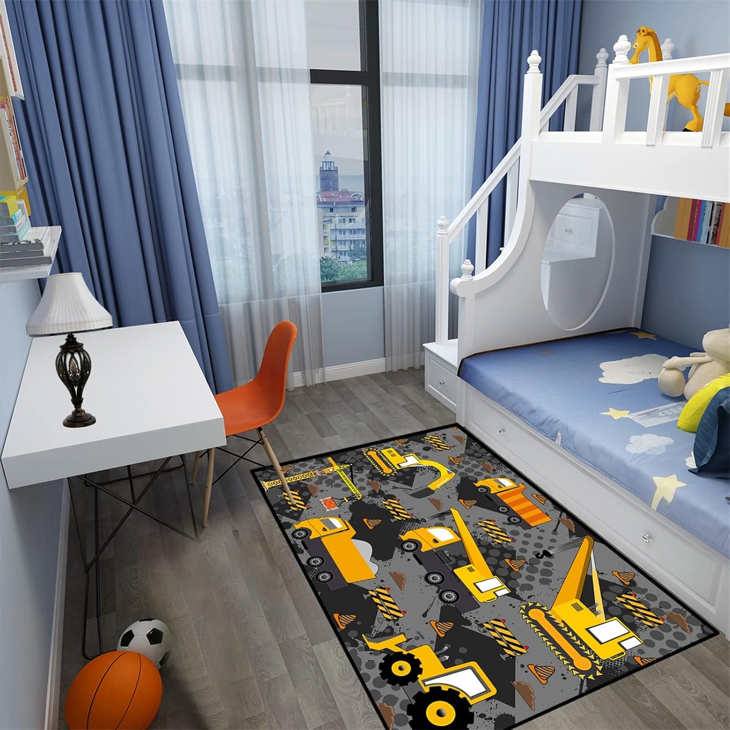 2'5''4' Construction Rugs for Boys Room Play Mat for Cars and Trucks PlayMat Kids Rugs for Playroom Car Carpet for Kids