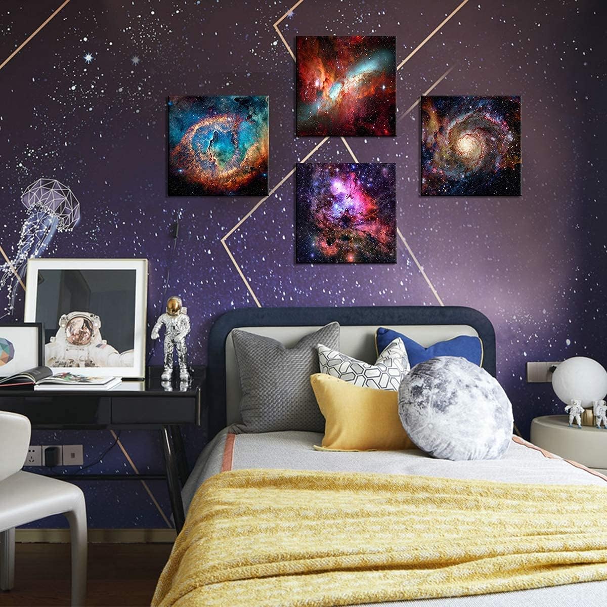 16x16" Space Wall Art Galaxy Futuristic Decor for Teens Room Outer Space Nebula Pictures Boys Bedroom Marvel Room