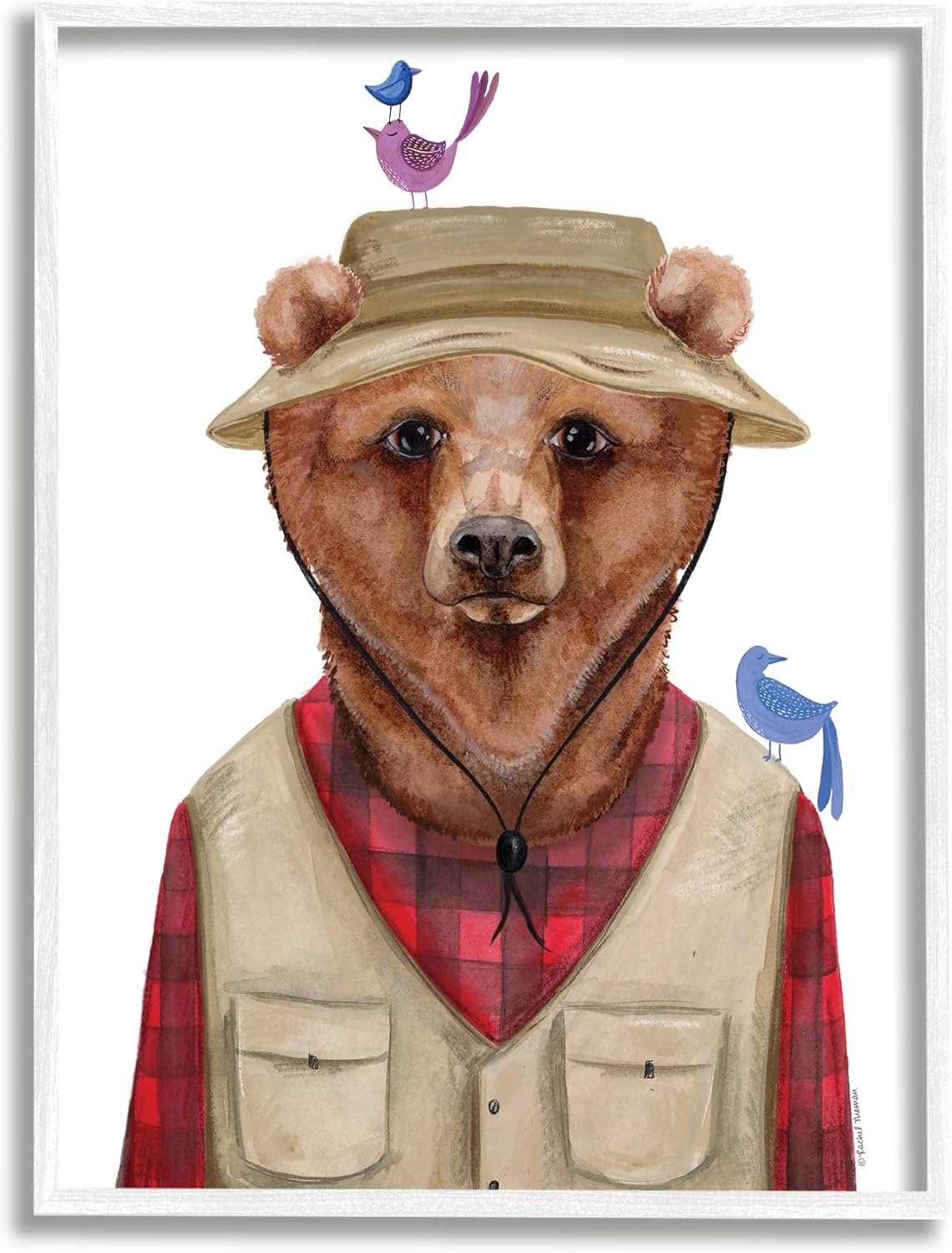 Stupell Industries Red Tartan Bear Camping Gear Design by Rachel Nieman, Small Birds