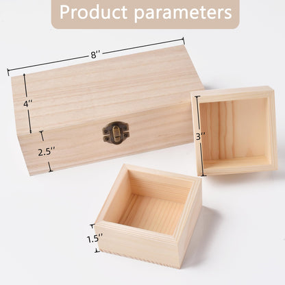 HONSHEN Wooden Storage Box Set, 8 Inch Rectangle Box with 2 Pcs 3 Inch Square Boxes, Decorative Wood Organizer for Jewelry, Trinkets, Office & Home