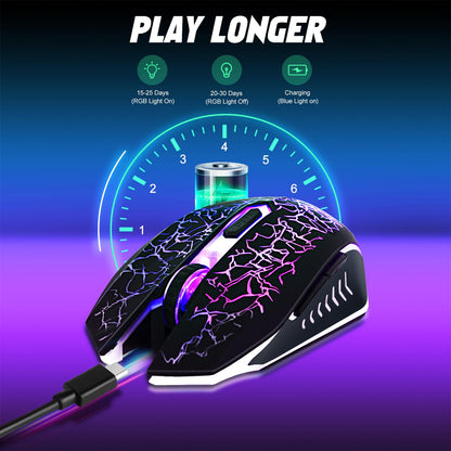 Wireless Gaming Mouse, Rechargeable Wireless Computer Mouse, 7-Color LED Light, Ergonomic Mouse with 6 Silent Click Buttons, 3 Adjustable 2400 DPI Wireless Mouse for Laptop,PC,Mac, Black