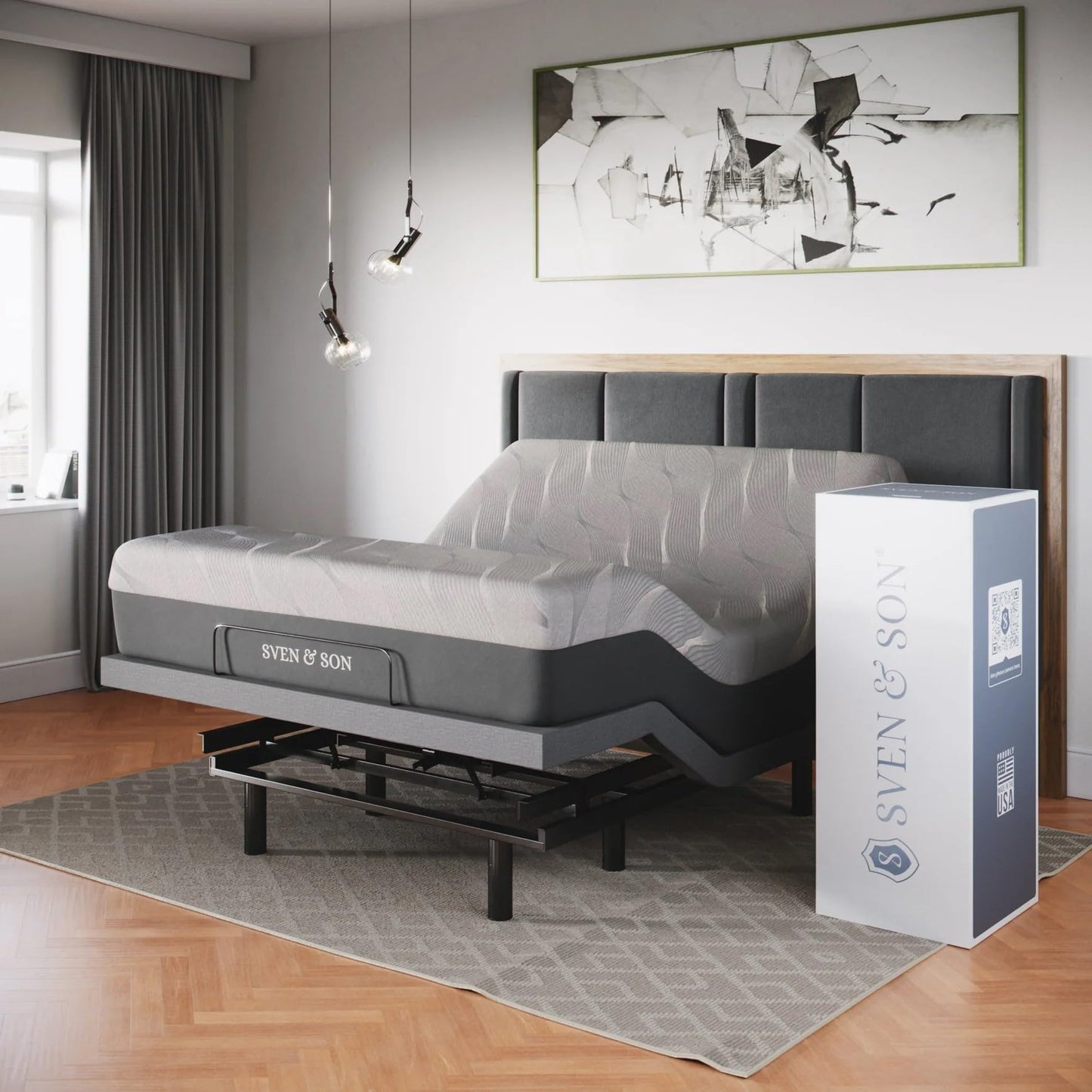 Sven & Son Classic Adjustable Bed Base, Head and Foot Lift, Massage, Under-Bed Lights, USB, Gel Memory, Zero Gravity Smart Frame - Full + 12 inch Memory Foam Matt (Medium)