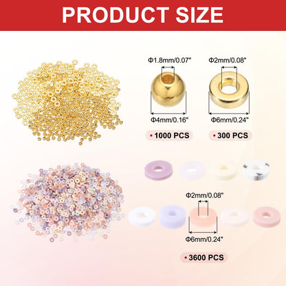 MECCANIXITY 4900 PCS 10 Strands Polymer Clay Beads Bracelet Making Kit for Jewelry Making, with Flat & Round Heishi Gold Spacers Beads for DIY Bracelets Necklace Jewelry, 6mm Morandi Colors