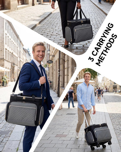Amythe Rolling Teacher Tote Bag with Wheels, Rolling Briefcase for Women, 15.6 Inch Laptop Bag, 5-Wheel Rolling System with Detachable Trolley for Work, Teaching and Travel, Black Grey