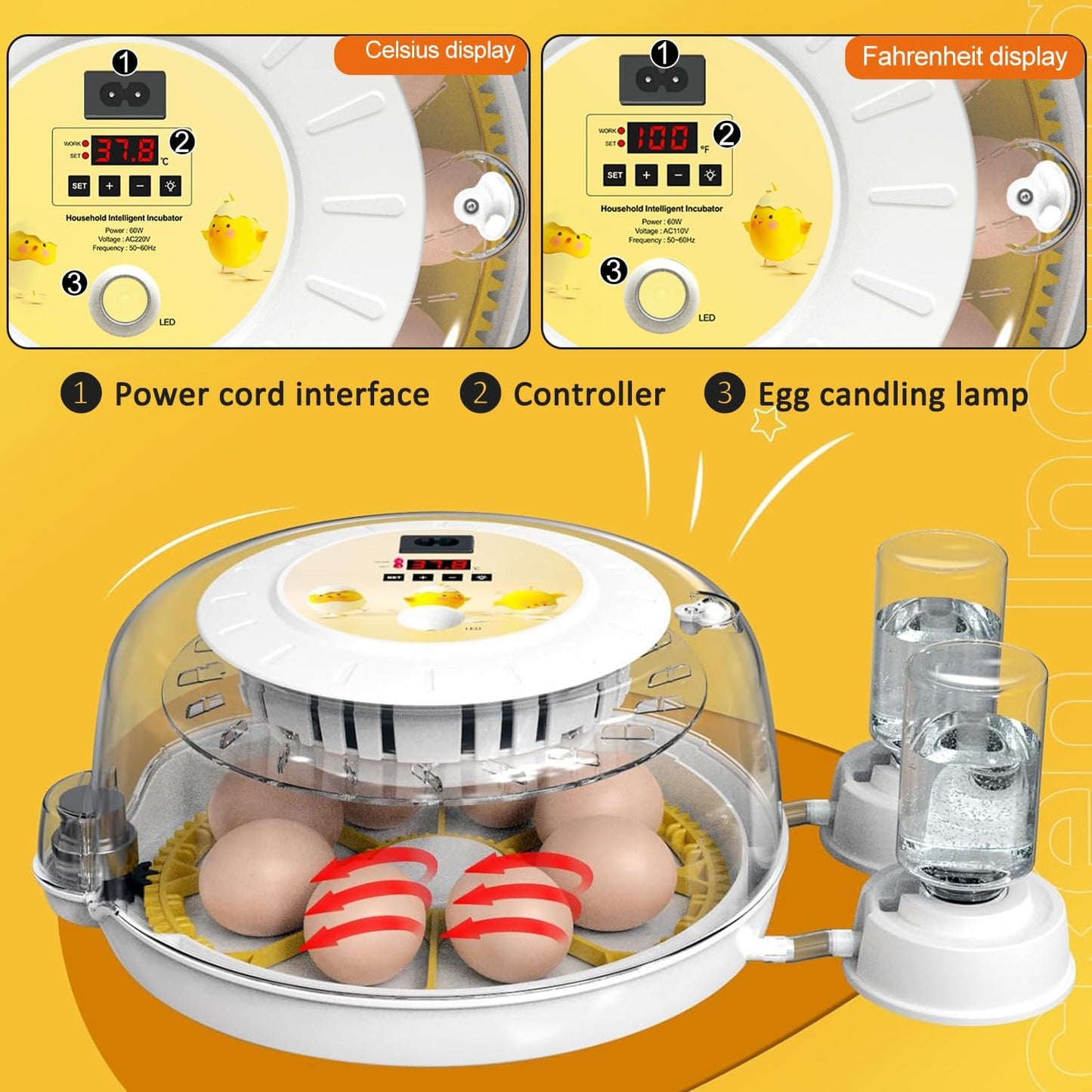 8 360 Egg Incubators for Hatching Eggs, Incubator for Chicken Eggs Degree View, Automatic Egg Turner and Egg Candler