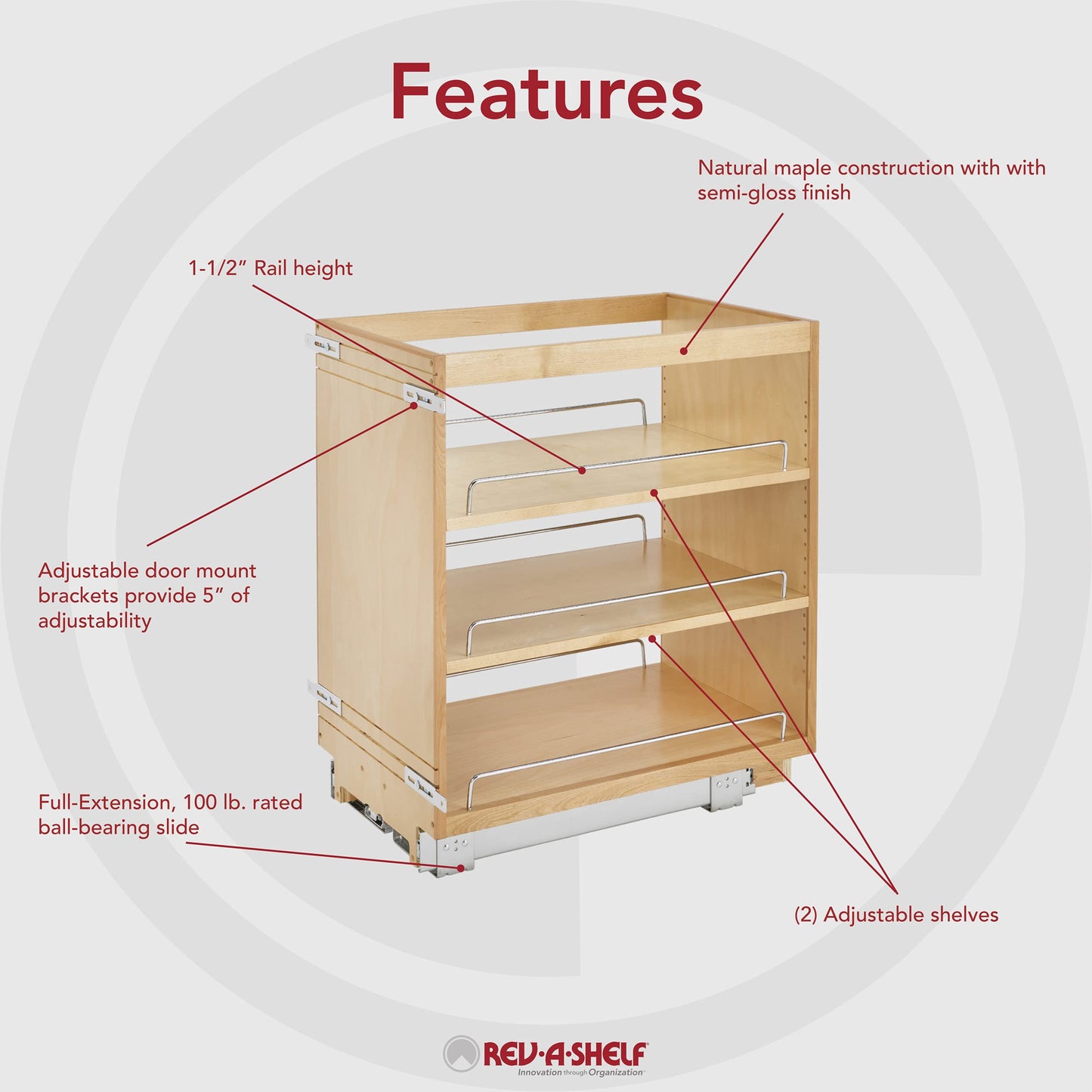 Rev-A-Shelf 6.5" Pullout Kitchen Cabinet Storage Organizer Slide Out Pantry Spice Rack with Adjustable Shelves, Natural Maple, 448-BC-6C