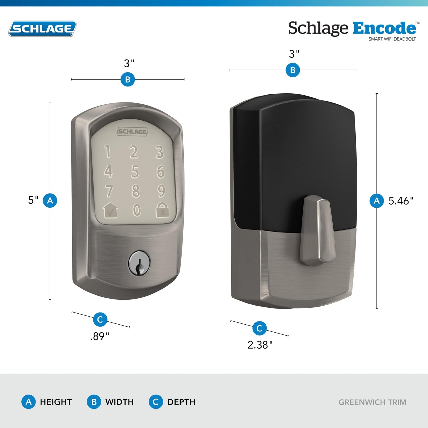 Schlage Encode Smart WiFi Deadbolt Lock for Front Door - Keyless Entry with App or Touchscreen - Works with Alexa, Hey Google, & Airbnb - Create Codes for Guests - Matte Black