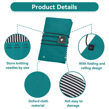 HERCHR Crochet Hook Case Holder Organizer, Portable Roll up Crochet Hook Organizer Oxford Cloth Knitting Needle Case with Clasp for Straight and Circular Needles, 10.43x13.38 Inches Unfolded
