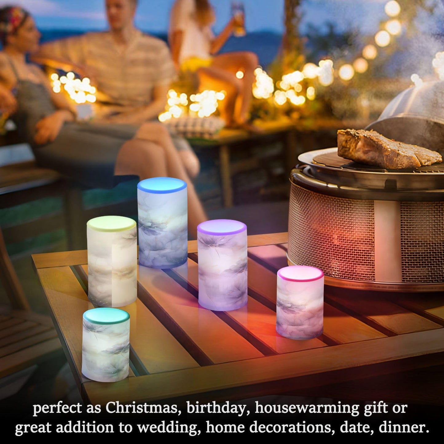 ALAZA Purple Flowers Flickering Flameless Candles Battery Operated with Remote Timer,Tea Light Candles LED Pillar Votive Candles Set of 2 for Outdoor Indoor Decorations