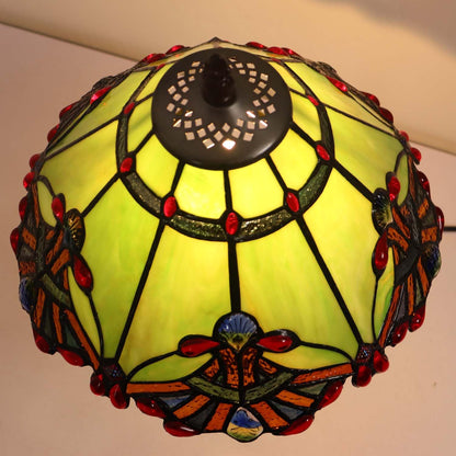 Bieye S10023 Tiffany Style Stained Glass Baroque Lampshade (13-inch Wide Green)