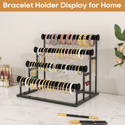 ORLESS 4 Tier Bracelet Holder, Detachable Velvet Jewelry Display Stand, T-Bar Necklace Storage Organizer Display Stand, Metal Bracelet Holder Display for Bangles Watch Bracelets Scrunchies(Black)
