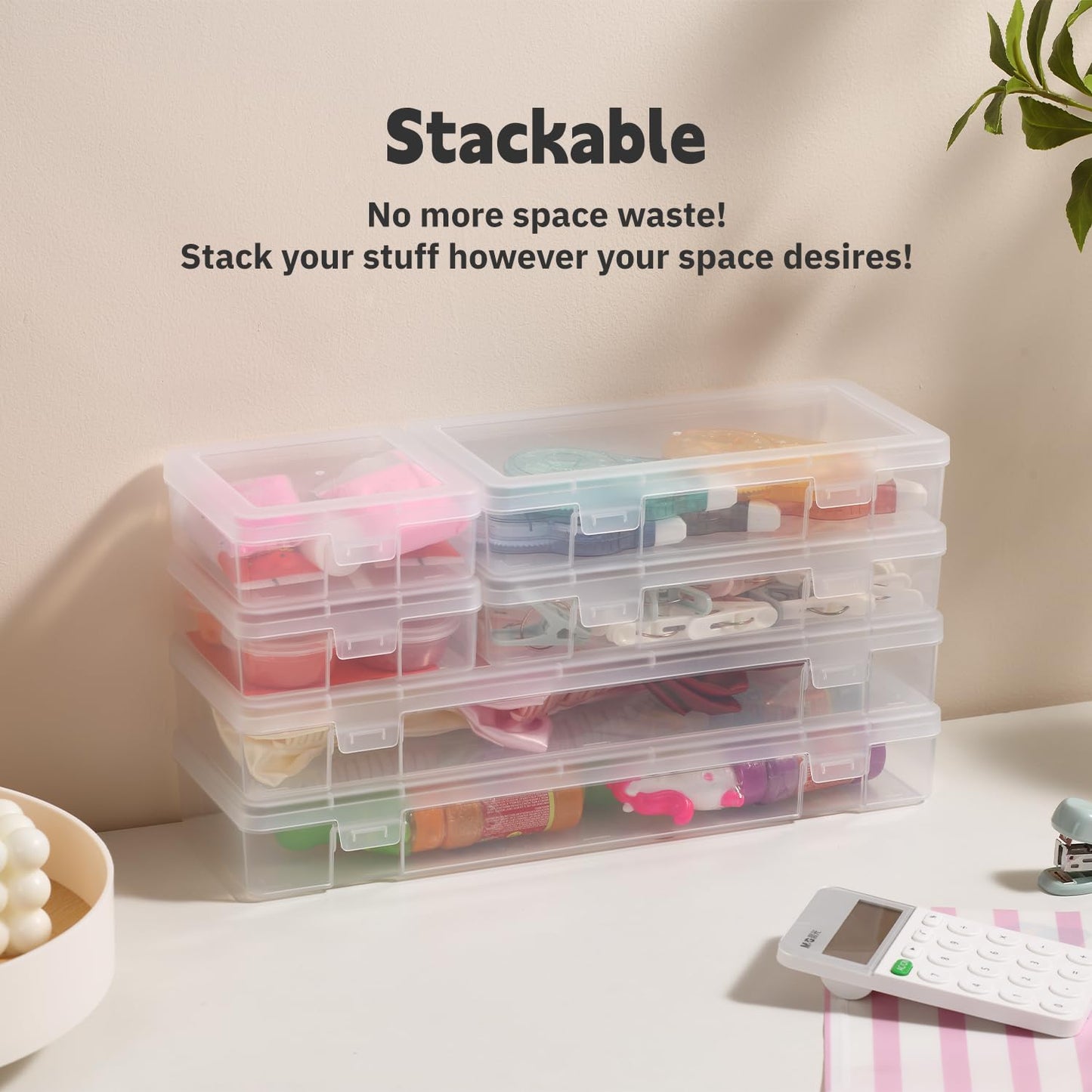 novelinks Plastic Clear Storage Containers for Organizing, Craft Storage Organizers and Stackable Storage Bins with Lids for Pencil Box, Bead, Cookie Cutter, Board Game (12 Pack Small)