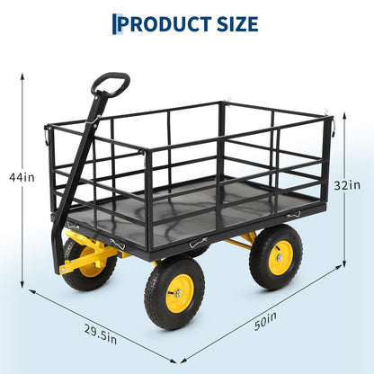 1400 LB Heavy Duty Garden Wagon Cart – 13" All-Terrain Tires, 3-in-1 Utility Yard Trailer with Removable Side Panels, Outdoor Metal Wagon for Lawn, Yard, Backyard
