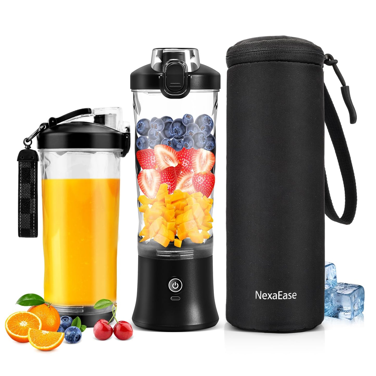Portable Blender for Shakes and Smoothies- Personal Juicer 20 OZ Electric Protein Shaker Bottle with Insulated Sleeve, USB-C Rechargeable,Travel Lid-Small Blender Cup for Kitchen, Office, Gym,Travel