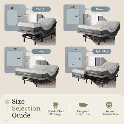Sven & Son Classic Adjustable Bed Base, Head and Foot Lift, Massage, Under-Bed Lights, USB, Gel Memory, Zero Gravity Smart Frame - Twin XL + 12 inch Memory Foam Matt (Medium)