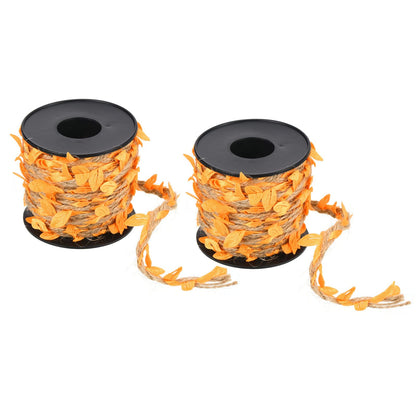PATIKIL 33ft 5mm Burlap Leaf Ribbon, 2 Roll Braided Decoration Vine Natural Jute Rope Twine with Artificial Leaves for Jungle Wedding Party Home Garden Decor, Orange