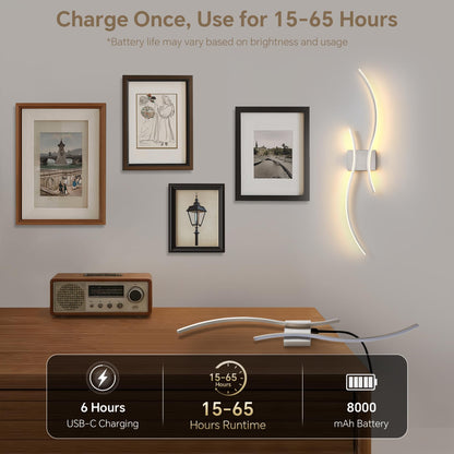 GLOTHOR Battery Operated Wall Sconce Set of 2, Dimmable Modern LED Rechargeable Wall Light with Remote Control, Wall Decor for Living Room, Hallway, Quick Install, No Electrician Required