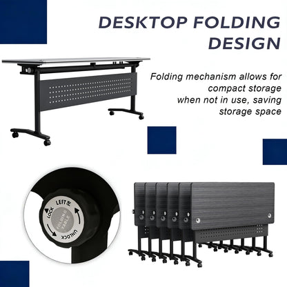 Modern Conference Table, Folding Conference Table with Wheels, Flip Top Mobile Meeting Table for 2-30 Person, Modular Seminar Training Room Table for Meeting Conference Room (4, Dark Grey, 70.8")