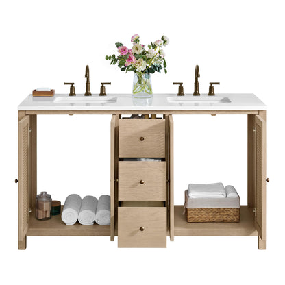Alaterre Furniture Lucca Bathroom Vanity - Freestanding Cabinet Without Sink - 60 Inch Wood Bathroom Vanity with Soft-Close Doors and Three Drawers - for Double Sink Cabinet (Natural)