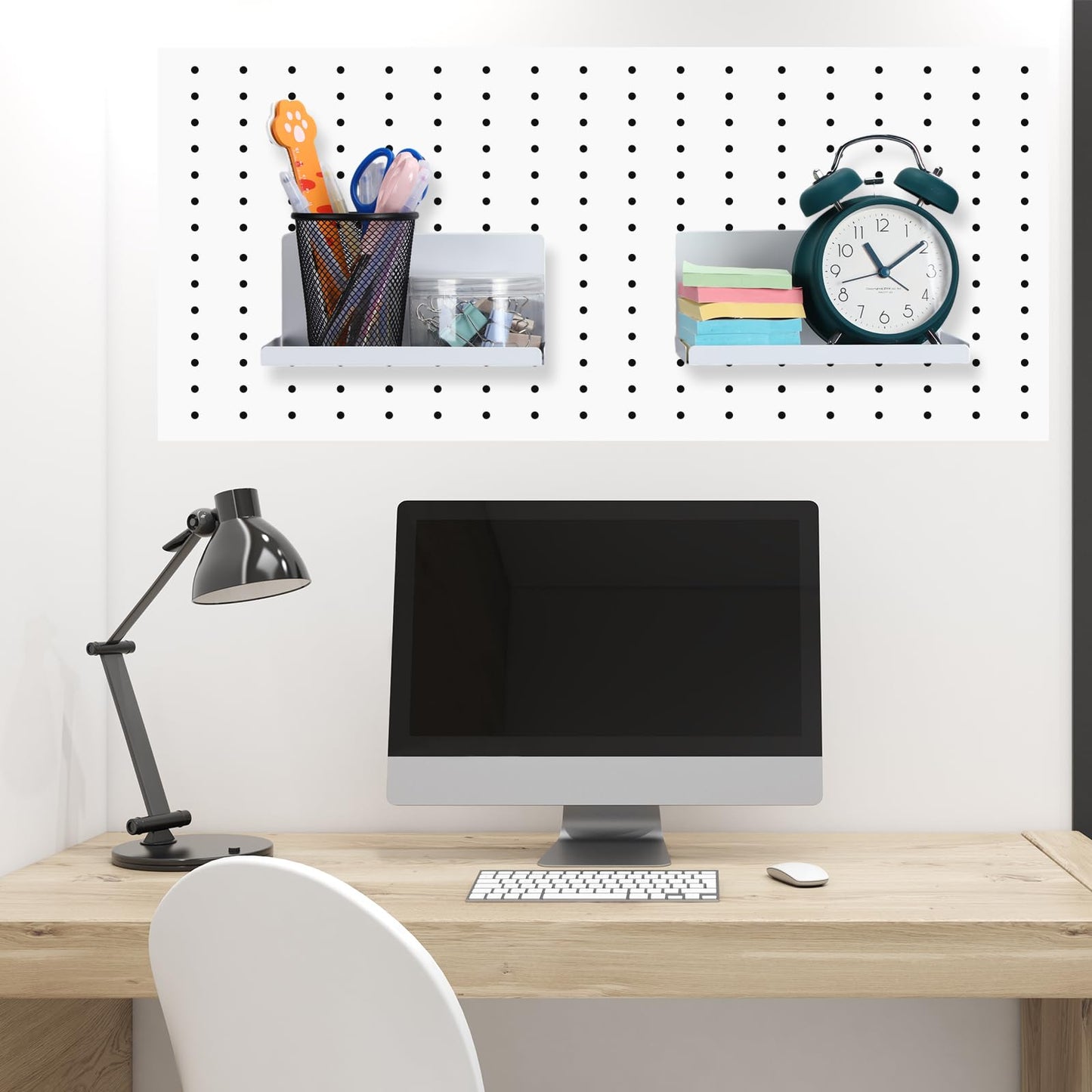 Therwen 4 Pack Magnetic Pegboard Shelves Wall Organizer Metal Pegboard Shelf Steel Tray Accessories Organizing Tools for Craft Home Kitchen(8 x 4.7 x 3.5 Inches,White)