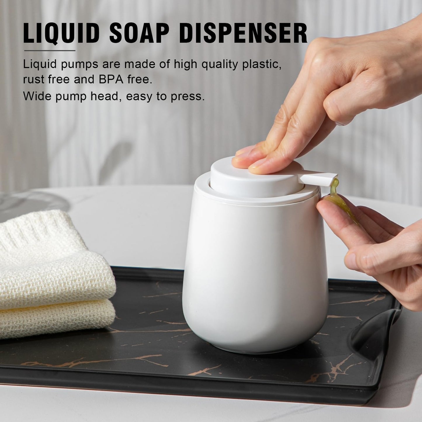 Agyiuns Ceramic Bathroom Accessories Set, Lotion Soap Dispenser and Toothbrush Holder Set, Soap Dish, Apothecary Jars,4 Pieces for Home Modern Bathroom Decor Vanity Countertop(White Set - Liquid)