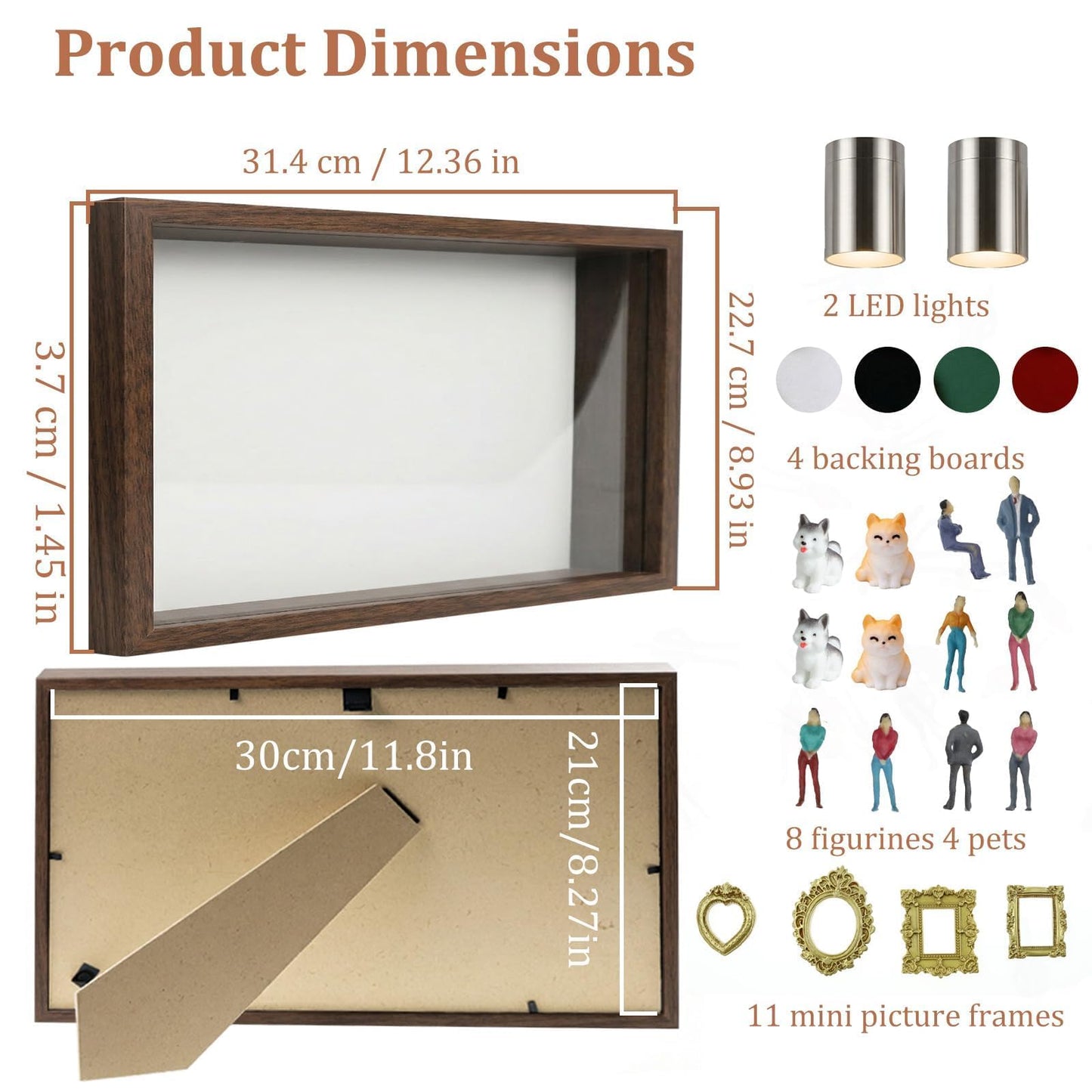 All-in-One DIY Shadow Box Kit,Mini Gold Frames with Museum of Figurines | LED-Illuminated Silhouette Box Memory Collage | Anniversary/Wedding Eco-Friendly Decor Gift (G Style)