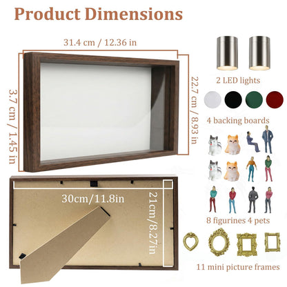 All-in-One DIY Shadow Box Kit,Mini Gold Frames with Museum of Figurines | LED-Illuminated Silhouette Box Memory Collage | Anniversary/Wedding Eco-Friendly Decor Gift (F Style)