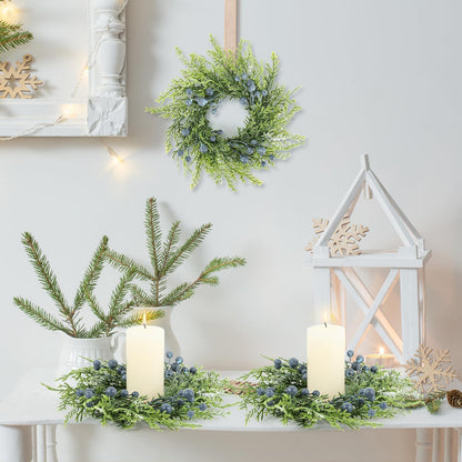 6 Pcs Mini Blueberry Wreaths Candle Rings Artificial Spring Summer Candle Wreaths for Pillars Rustic Wedding Farmhouse Wreath Table Centerpiece Decoration for Cabinet Kitchen Front Door Home Decor