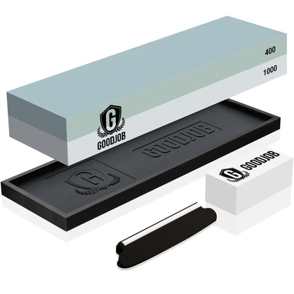 Knife Sharpening Stone Kit - Goodjob Premium Japanese Whetstone Knife Sharpener Stones Set - Dual Grit 400/1000 Water Stones with Non-Slip Silicone Base, Angle Guide, Flattening Stone