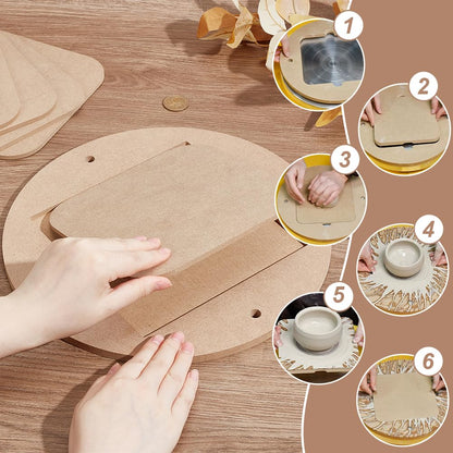 PH PandaHall Pottery Bats System Kit, Inner Bat for Pottery Wheel 12" Round Portable Clay Wedging Board with 6pcs Square Pads Clay Throwing Bats for Artists Studio & Home Pottery Projects