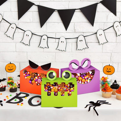 THAWAY 36 Pcs Halloween Treat Boxes with Funny Big Opening Design, Paper Candy Gift Goodie Boxes for Party Favors, Classroom Gift Exchange and Trick or Treating (6 Spooky Designs, 6x4x4 Inches)
