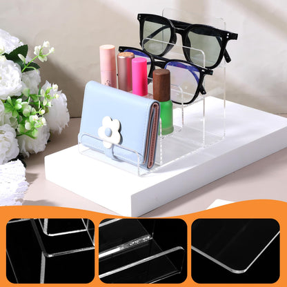 Giantree 2 PCS 4 Tier Acrylic Wallet Display Stand, Clear Purse Handbag Organizer Jewelry Riser Display Stand 7.8" Clear Multi Slot Counter Table Shelf for Cosmetic Perfume Sunglasses