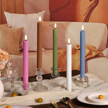 Girimax Hot Pink Ribbed Fluted Flameless Taper Candles with Remote, Flickering Battery LED Wax Candlesticks Wedding Home Decor Set of 4