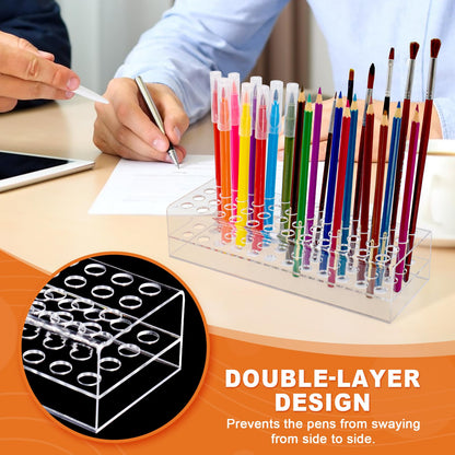 HESHUYU Acrylic Pen Display Holder - 48-Slots 12mm Stand for Art Paint Brush, Makeup Brush - Clear Pencil Display Rack for Desk