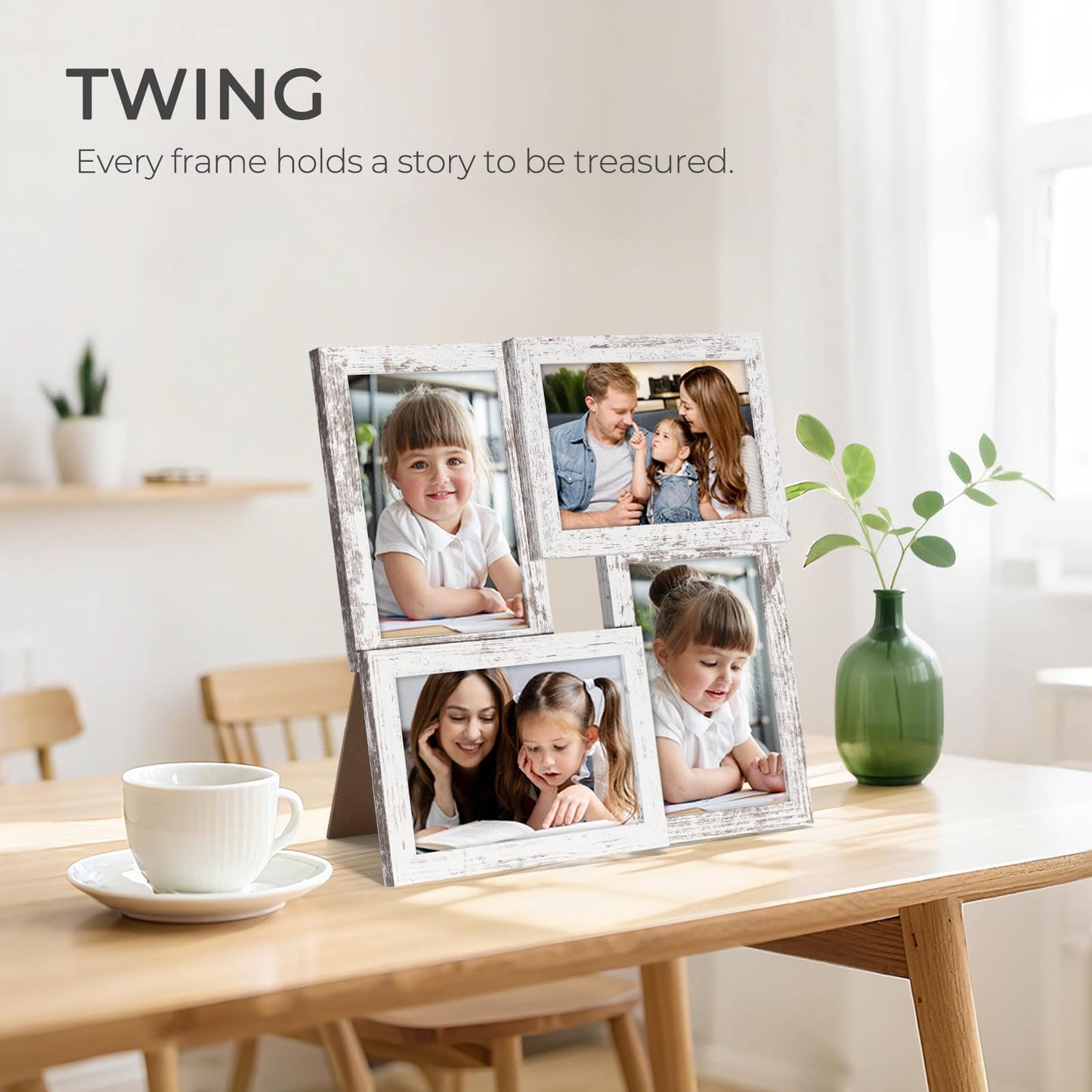 TWING 4x6 Collage Picture Frames White, Rustic Family Collage Picture Frames Wall Decor, Ideal Gift for Valentine's Day/Mother's Day, Wall Hanging or Tabletop