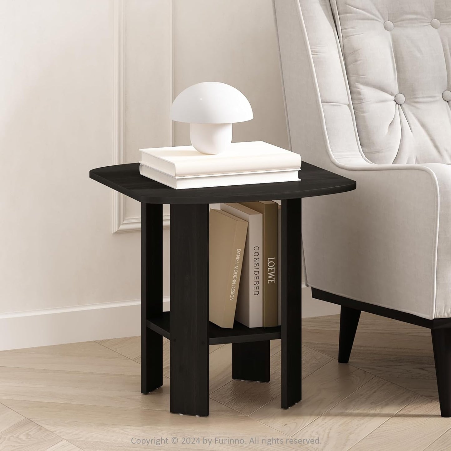 Furinno Modern Side Table, Square Round Corner End Table with Storage Shelf, Night Stand, Bedside Table, for Living