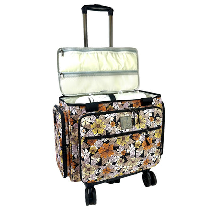 BatlFrist Rolling Sewing Machine Bag with Five 360-Degree Rotating Wheels,Sewing Machine Carrying Case Fits for Most Standard Sewing Machines,YKK zipper,Hard Bottom Pad (Floral)