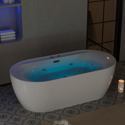 Water Therapy Freestanding Bathtub 71 inch Acrylic Massage Spa Tub with Heating System, Bubble Jets and Digital Control Panel for Bathroom Upgrade and Relaxation