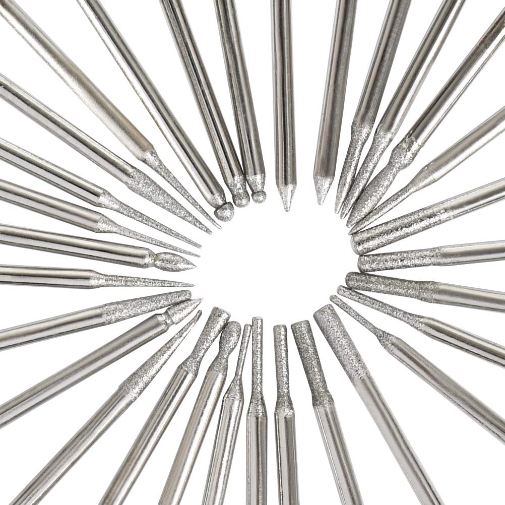 OctBird 90 Pcs Diamond Burr Bits Drill Kit for Engraving Carving Rotary Tool, 1/8"(3mm) Shank, for Glass, Gemstone, Metal