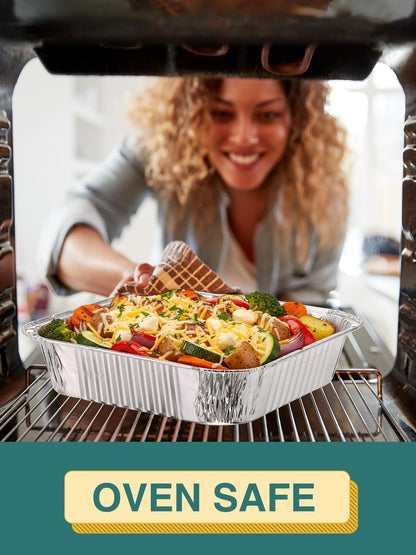 NEEBAKE 50 Pack 8x8 Aluminum Pans with Lids - Disposable Square Foil Baking Containers for Cakes & Bread