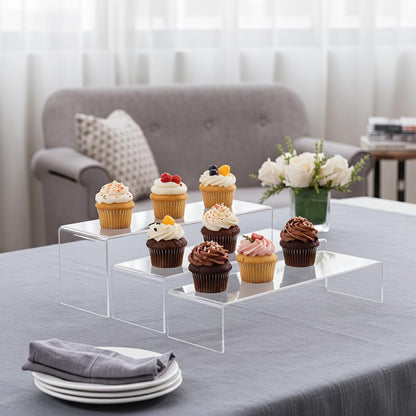 Chuangdi 2 Sets Large Acrylic Risers Display Stands for Figures Collectibles, Shelf Showcase for Dessert Cupcake Candy Treat Action Product Jewelry(Clear,Extra Large Set)