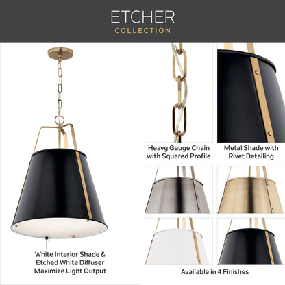 Kichler Etcher 2-Light Pendant Light Fixture with Etched Painted White Glass Diffuser, Kitchen Island Hanging Light in White and Champagne Bronze (22.5" x 18"), 52711WH